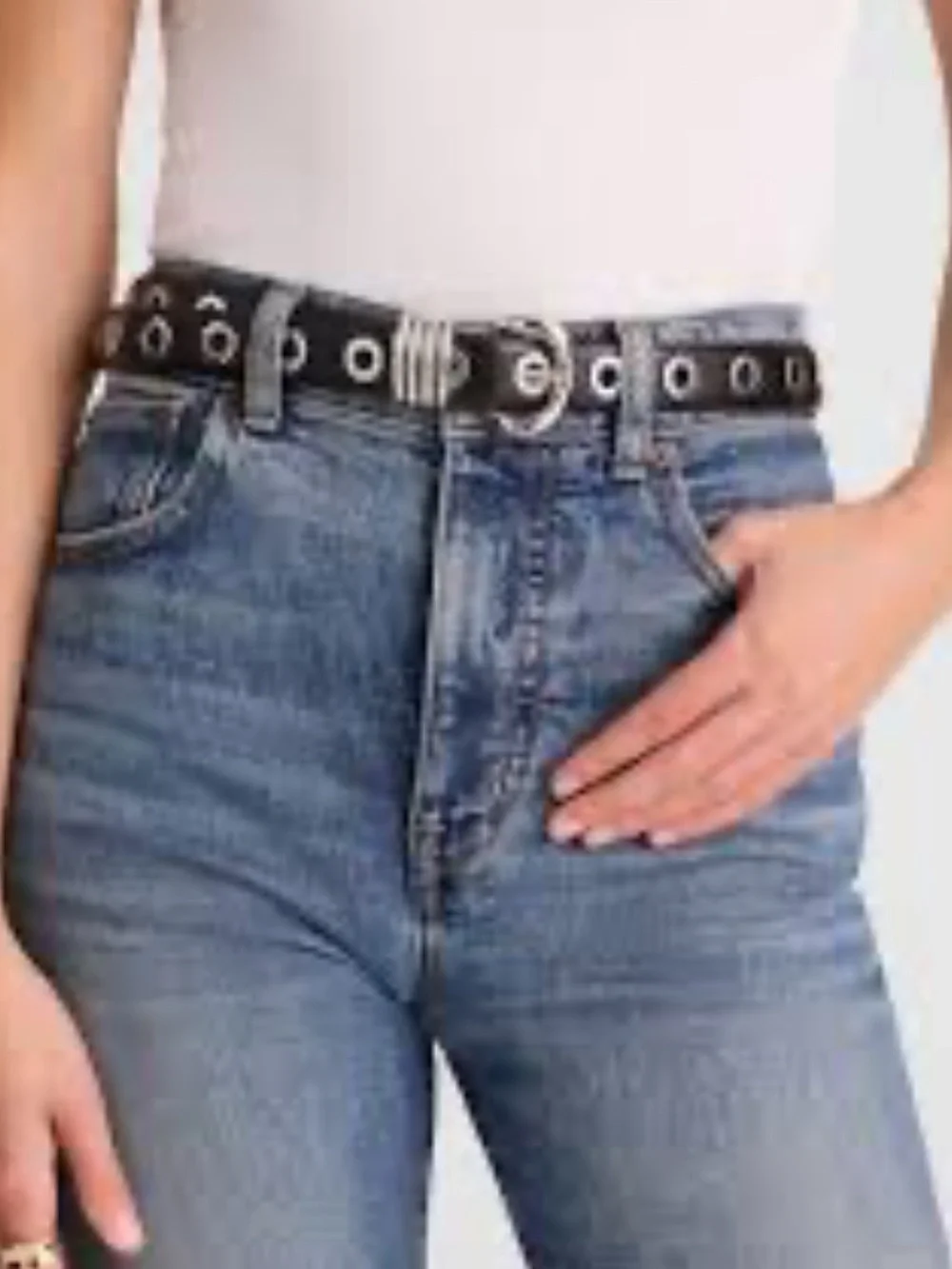 Madewell Black Leather Eyelet Belt with Silver Hardware